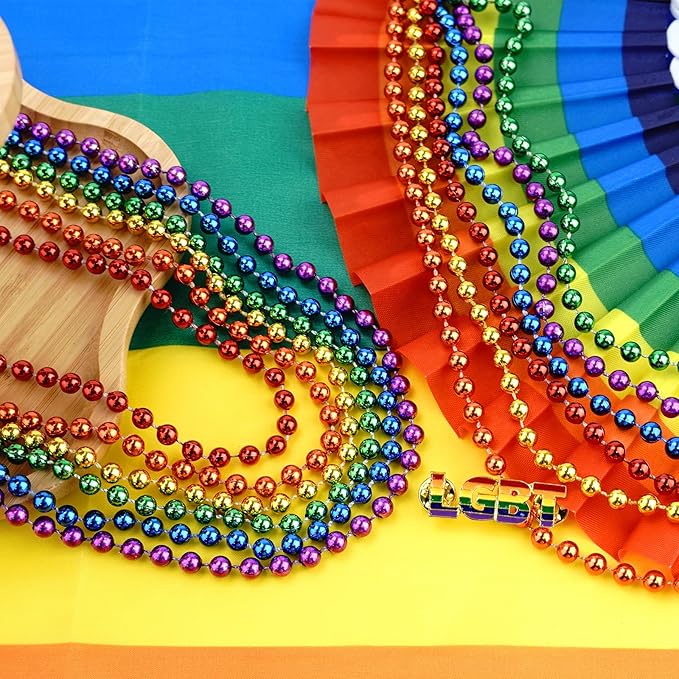 YAXINRUI 15 PCS Pride Beads Necklaces, LGBTQ Pride Necklace Accessories Pride Beads Stuff Rainbow Bead Necklaces for Gay Lesbian Pride Month Parade Throws Rainbow Party Favors in 6 Colors