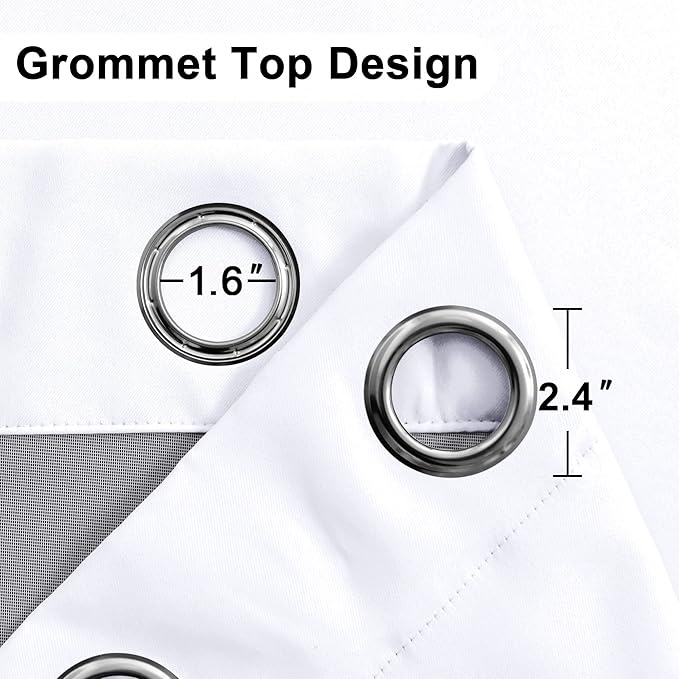 XWZO 100% Blackout Curtain Panels - Thermal Insulated Black Liner Curtains, Noise Reducing and Heat Blocking Drapes for Hall and Studio Windows with Tiebacks, White, W42 x L72, Set of 2