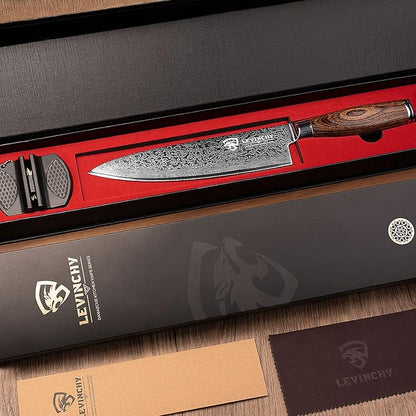 Damascus Chef's Knife 8 inch Professional Handmade Damascus Stainless Steel Kitchen Knife, Superb Edge Retention, Stain & Corrosion Resistant, Ergonomic PAKKA Wood Handle