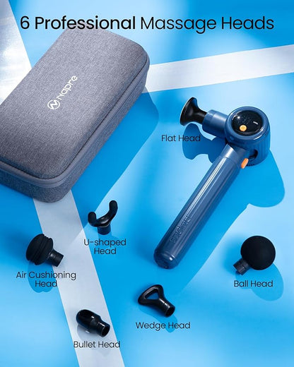NAPRE Massage Gun with Extension Handle and 3 Adjustable Angles,Deep Tissue Back Massage for Neck/Shoulders/Waist/Legs/Body Pain Relief,Handheld Percussion Muscle Massager with Portable Case,Blue