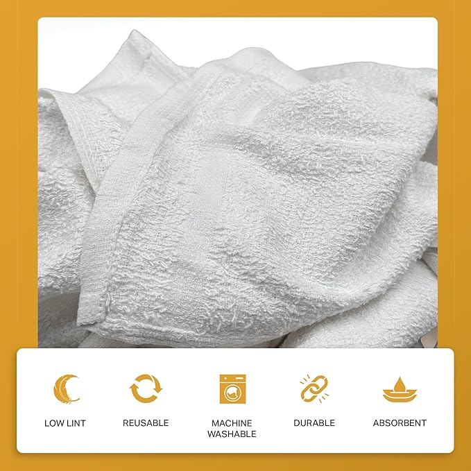 Angel-in-Armor White Terry Cloth Rags (12” x 12”) – 20Ib Bulk Box of 100% Cotton Cleaning Rags (240 Units) – Reclaimed Towels for Plumbers, Shop Use, Janitorial, and Commercial Cleaning