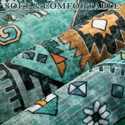 SERISSA Boho Area Rug 5x7 Teal, Washable Large Rugs for Living Room, Ultra Soft Non-Slip Bedroom Rug Print Distressed Vintage Tribal Farmhouse Carpet Rug for Dining Room Dorm Office Home Decor