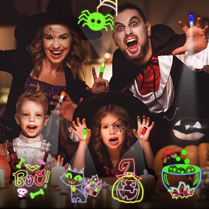 24PCS Halloween Neon theme Party Favors-LED Finger Lights：Glow-in-the-Dark Light-Up Toys Bulk for Kids Boys Girls,Trick or Treat Non Candy Gifts, Halloween Goodie Bag Stuffers, Classroom Prizes Gifts