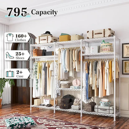 Raybee Clothes Rack Heavy Duty Load 795LBS Adjustable Clothing Racks for Hanging Clothes Garment Rack, 56" W X16 D X 75.5" H White