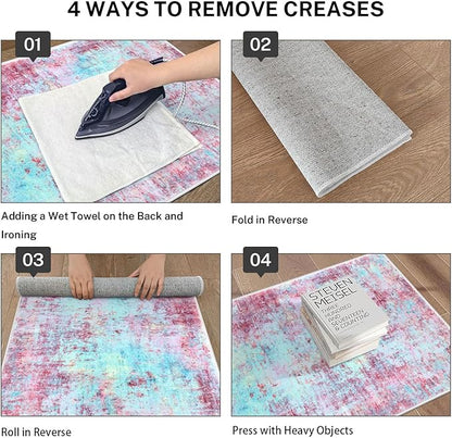Modern Abstract Runner Rug 2x5, Machine Washable Blush Pink Sky for Girls Bedroom Ofiice Runner Non-Slip, Soft Hallway Rug Runner Thin Print Faux Wool Carpet for Entryway, Kitchen