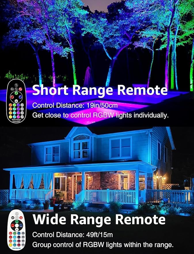SUNVIE 12W Halloween Low Voltage Landscape Lighting RGB Color Changing LED Landscape Lights Remote Control Waterproof Garden Patio Spotlight Decoration for Outdoor Indoor(10 Pack with Connector)