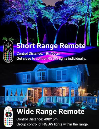 SUNVIE 12W Halloween Low Voltage Landscape Lighting RGB Color Changing LED Landscape Lights Remote Control Waterproof Garden Patio Spotlight Decoration for Outdoor Indoor(10 Pack with Connector)