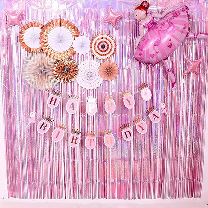 BRAVESHINE 1 Purple 1 Pink Streamers Party Backdrop - 3.2 ft x 8.2 ft Metallic Tinsel Foil Fringe Curtains for Hunters/Christmas/Girl/Women/Birthdays/Engagement/Bridal Shower/Bachelorette Decorations