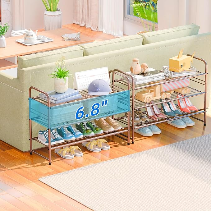 SUFAUY 3 Tier Shoe Rack, Closet Metal Shoe Rack Organizer Heavy Duty, Stackable, Bronze