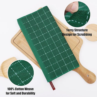 Homaxy 100% Cotton Terry Kitchen Dish Cloths, Ultra Soft and Absorbent Dish Towels for Kitchen, Perfect for Drying and Washing Dishes, 6 Pack, 12 x 12 Inches, Dark Green
