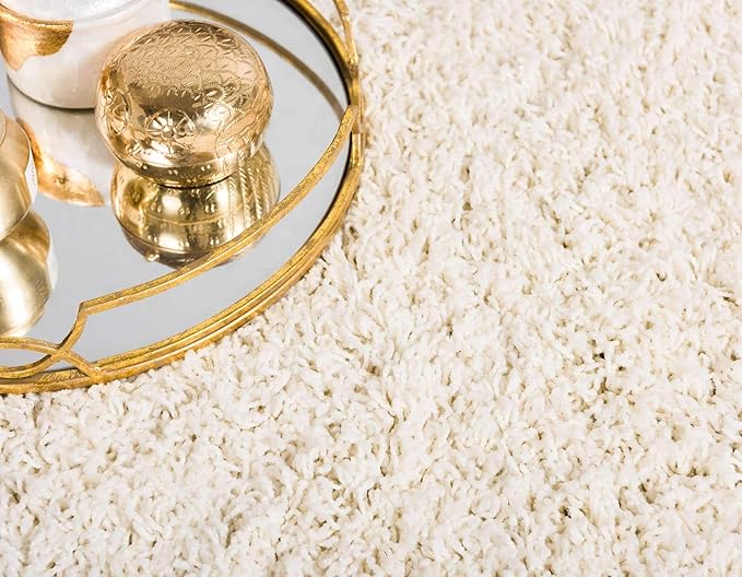 Unique Loom Solid Shag Collection Area Rug (2' 6" x 16' 5" Runner, Pure Ivory)