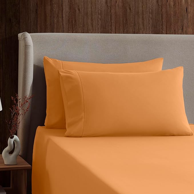 Nestl Twin XL Sheet Set - College Dorm Size - Luxury 1800 Ultra-Soft Microfiber Twin Extra Long Bed Sheets - Deep Pockets - Easy Fit - Extra Soft - 3 Piece Set (Twin XL, Light Orange)