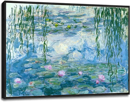 Large Water Lilies by Claude Monet Canvas Wall Art Famous Painting - Classic Canvas Art Wall Decor Picture Print with Black Framed for Home Office Wall Decor-24" x36"