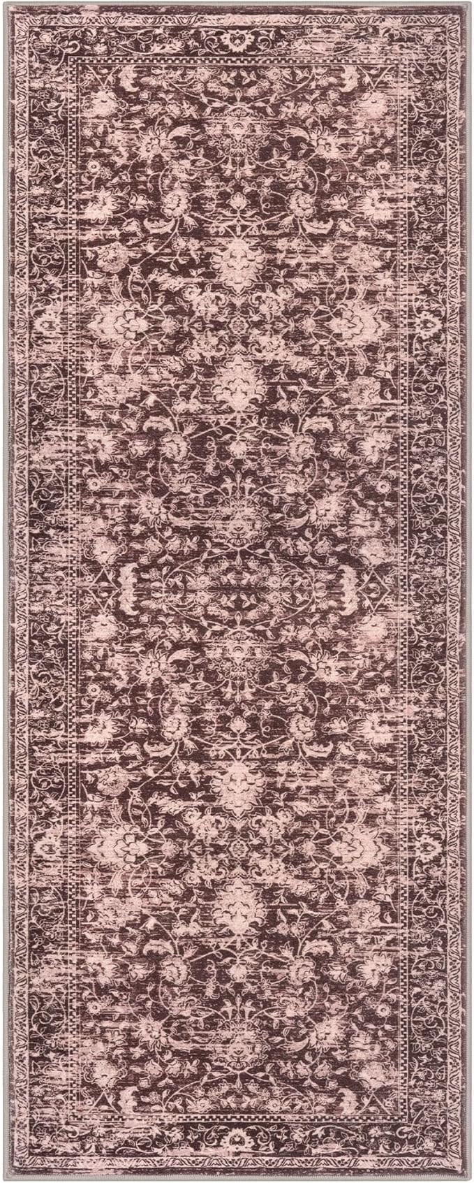 KILOCOCO Hallway Runner 2x6 Rug Runner Printed Vintage Floral Washable Kitchen Runners Non-Slip Rubber Backed Runners for Hallways Laundry Room Distressed Boho Rugs for Entryway Bedroom, Red