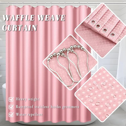 Bathroom Set with Shower Curtain and Rugs- 25PC Pink Bathroom Accessories, Shower Curtain Set, Toilet Brush, Trash Can, Qtip Holder Dispenser & Soap Dispenser