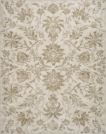 jinchan Floral 5x7 Area Rugs, Vintage-Inspired Neutral Design Accent Rug, Machine Washable Ultra-Thin Low-Pile Non-Slip Traditional Carpet for Living Room Bedroom Dining Room Home Office, Taupe