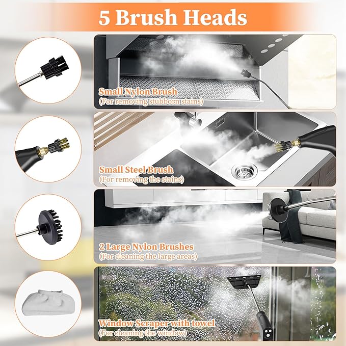 Steam Cleaner, Handheld Steam Cleaner for Home Car Furniture Bathroom, 2500W High Pressure Steam Cleaner, 1.2L Water Capacity, 6 Adjustable Speeds, 4 Brush Heads, Steamer for Cleaning (Green)