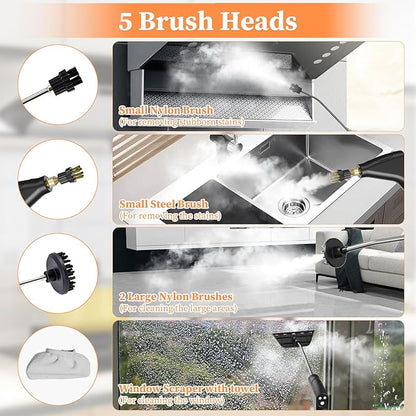 Steam Cleaner, Handheld Steam Cleaner for Home Car Furniture Bathroom, 2500W High Pressure Steam Cleaner, 1.2L Water Capacity, 6 Adjustable Speeds, 4 Brush Heads, Steamer for Cleaning (Green)