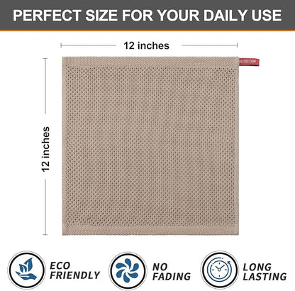 Kitinjoy 100% Cotton Kitchen Dish Cloths, 8 Pack Waffle Weave Ultra Soft Absorbent Towels for Drying Dishes, Quick Drying Kitchen Rags, 12 X 12 Inches, Tan