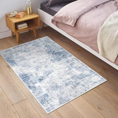 IOHOUZE Small Abstract Area Rug 2x3 Ft Entryway Rugs Washable Door Mat Indoor Entrance, Rubber Backed Throw Rugs, Printed Non Slip Floor Carpet for Foyer Front Door Sink, Light Blue White
