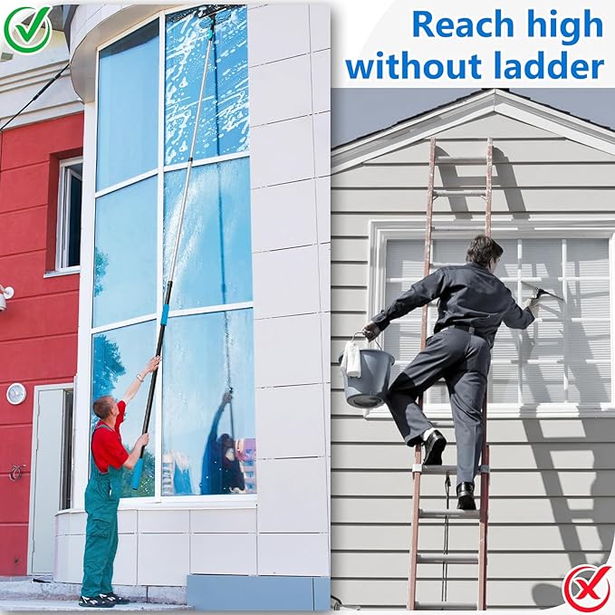 MAVRIZ 5-12 FT Window Washing Kit with Extension Pole (2 Window Squeegee + 1 Telescopic Pole)