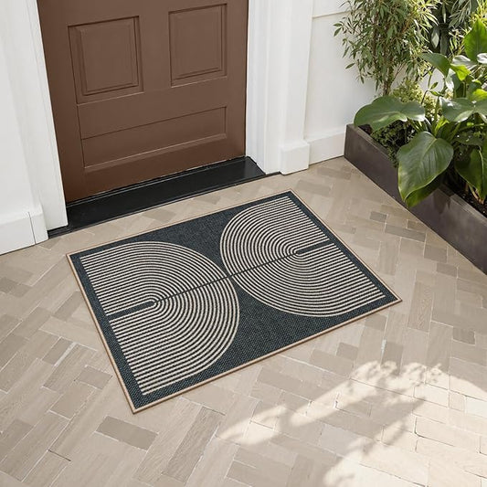 Lahome Rainbow Indoor Door Mat, 20"x32" Small Black Rugs for Entryway Kitchen Neutral Area Rug, Farmhouse Non Slip Non Shedding Lightweight Floor Carpet for Front Porch