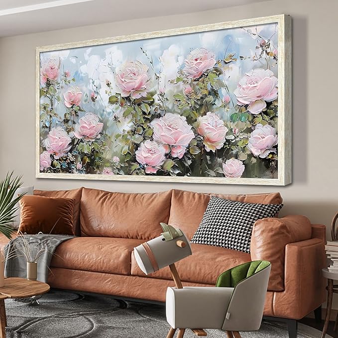 Ardemy Rose Canvas Wall Art for Living Room Floral Framed Pictures Wall Decor Extra Large Paintings Flower Textured Bedroom Artwork Dining Room Home Office Kitchen,58"x29"