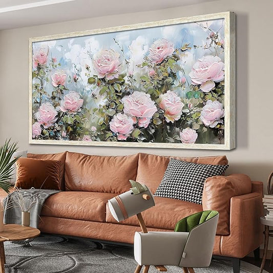 Ardemy Rose Canvas Wall Art for Living Room Floral Framed Pictures Wall Decor Extra Large Paintings Flower Textured Bedroom Artwork Dining Room Home Office Kitchen,58"x29"