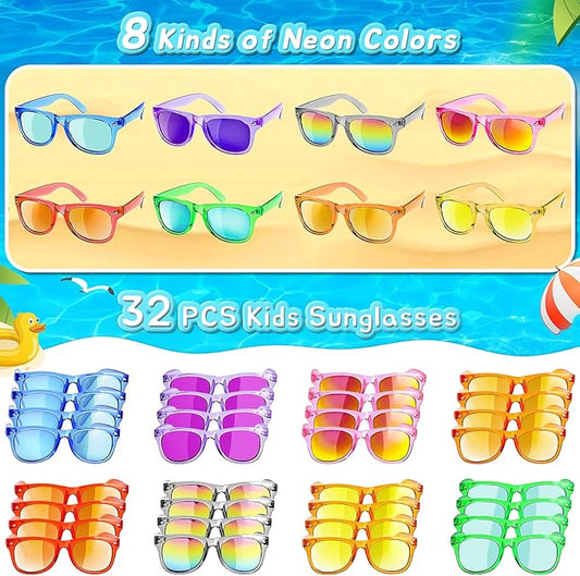 GKTZ Kids Sunglasses Party Favors - Boys Girls Valentines Day Gifts, Neon Sunglasses with UV 400 Protection for Kids Classroom Favors Birthday Goodie Bags Stuffers - 32 Packs