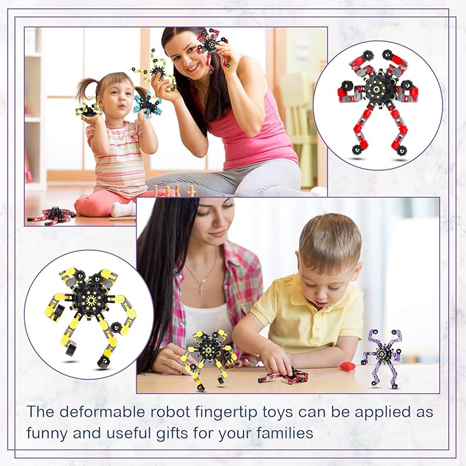 Junkin Funny Sensory Fidget Toy Bulk Transformable Chain Robot Finger Toys Fidget Spinners Stress Relief Fingertip Gyro Mechanical Spiral Spinner Valentine's Gift for Adult Kids(Classic,100 Pcs)
