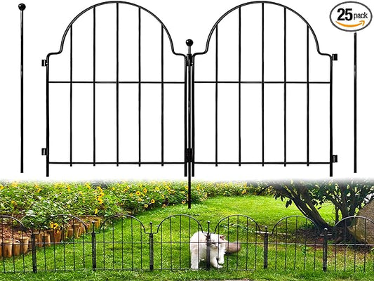 Garden Fence, 22 in(H) x 27.5 ft(L) Arched Rustproof Metal No Dig Fence Garden Fence Border,Ground Stake Animal Barrier Fence for Rabbit Dog, Outdoor Landscape Decor for Yard & Patio,25 Pack