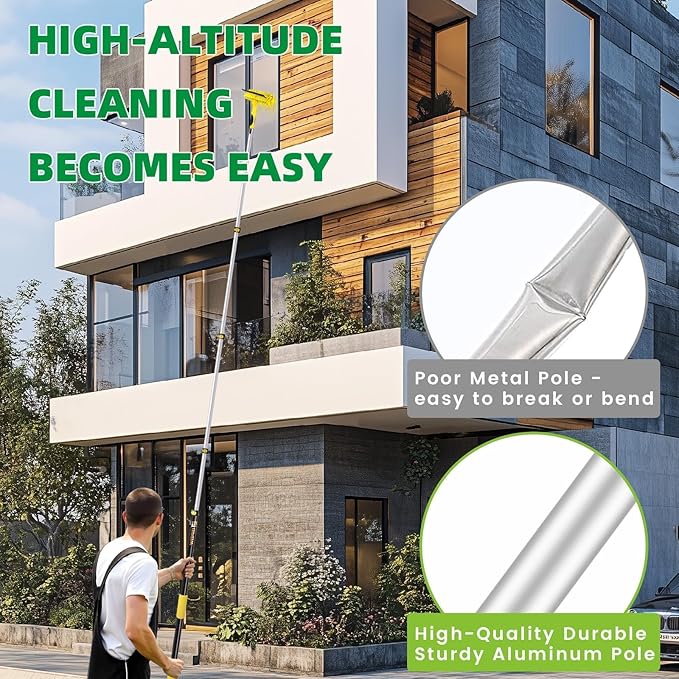 Professional Window Squeegee with Telescoping Extension Pole, 2 in 1 Shower Cleaning with Telescopic Pole, 360'' Extension Washing Tool with Rotating Head for Indoor/Outdoor High Window Glass