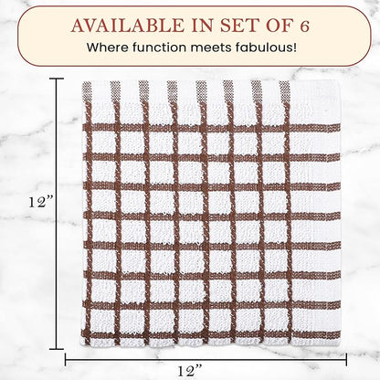 Vintage Vista 100% Cotton Dish Cloths (Pack of 6) - Dish Rags for Washing Dishes - Reusable & Highly Absorbent Kitchen Towels - Kitchen Rags for Christmas - (12" x 12" - Multicolor Checkered)