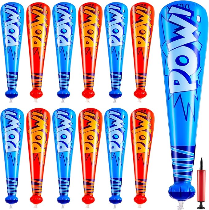 Seematn 12 Pcs Pow Inflatable Baseball Bats 17 Inch Inflatable Blow up Bats for Kids Carnival Game Prizes Bulk Baseball Party Favors Carnival Hero Sports Prizes (Dark Blue,Red)