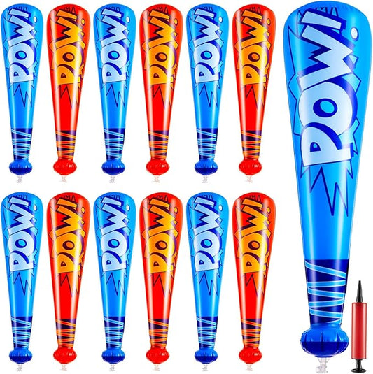 Seematn 12 Pcs Pow Inflatable Baseball Bats 17 Inch Inflatable Blow up Bats for Kids Carnival Game Prizes Bulk Baseball Party Favors Carnival Hero Sports Prizes (Dark Blue,Red)