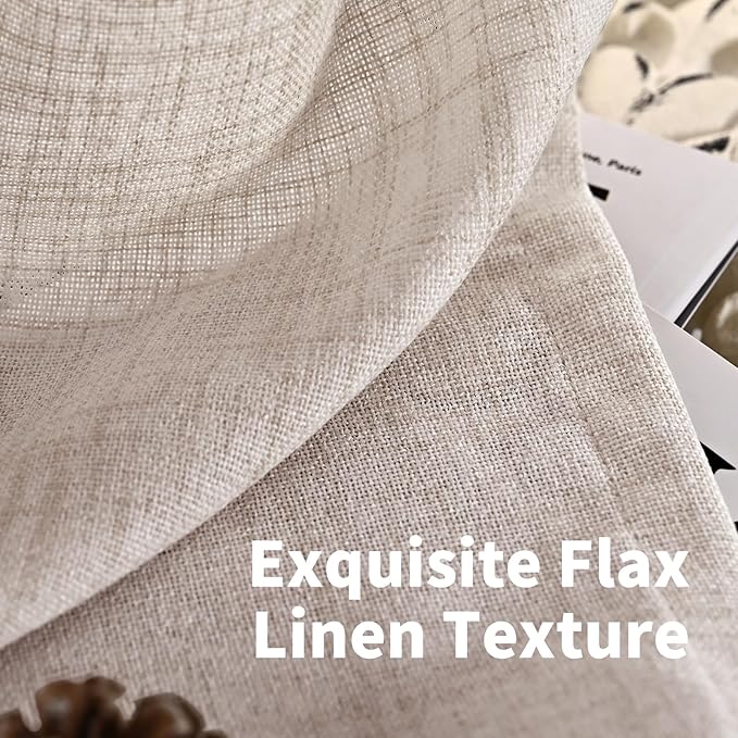 YoungsTex Linen Semi Sheer Curtains 90 Inch Length 2 Panels for Living Room, Light Filtering Textured Drapes Natural Rustic Window Treatments with Pinch Pleated for Living Room Bedroom, 40 X 90 Inch