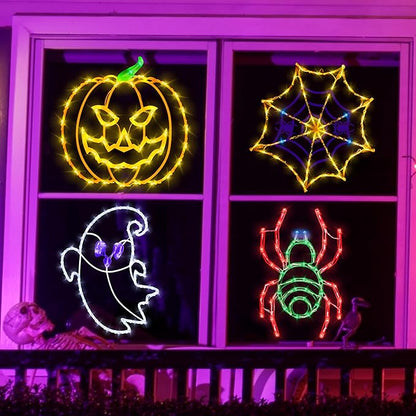 Halloween Decorations - 16" Halloween Window Silhouette Lights - 4 Pack Colour Lighted Spider & Ghost & Pumpkin & Spider Web for Holiday Indoor and Outdoor Wall Door Window Decorate