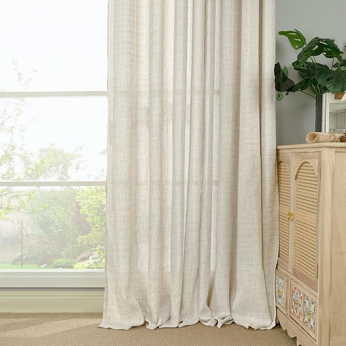 YoungsTex Linen Curtains 72 Inch Length for Living Room, Light Filtering Semi Sheer Window Drapes with Bronze Grommet Privacy for Bedroom Farmhouse Decorative, 42 x 72 Inch, 2 Panels