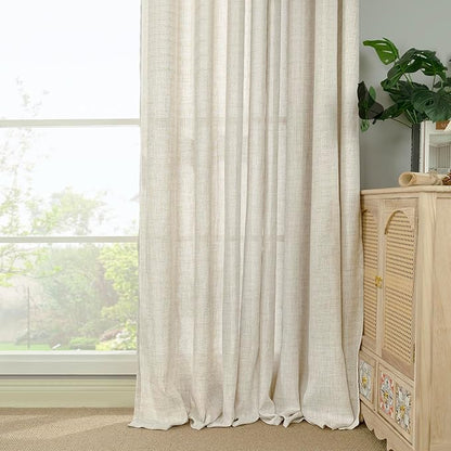 YoungsTex Linen Semi Sheer Curtains 78 Inch Length for Living Room, Boho Cream Light Filtering Window Drapes Textured with Rod Pocket Back Tab for Dining Bedroom, 2 Panels, 52 X 78 Inch
