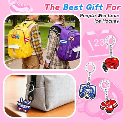 30 Pcs Valentine’s Gift Ice Hockey Keychains Bulk With Greeting Cards for Kids Sports Key Chain Party Favors School Classroom Gifts Exchange Hockey Goodie Bags Stuffers for Boys and Girls