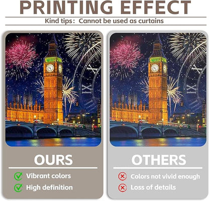 7x5ft Fabric New Year Fireworks Backdrop London City Night Scenery Countdown Clock Photography Background Family Holiday Party Decorations Photo Banner Props