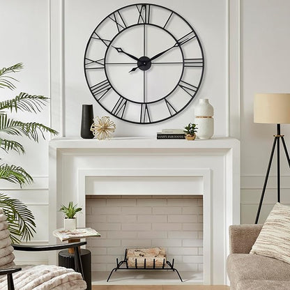 CLXEAST 30 Inch Large Wall Clock Modern, Oversized Roman Numeral Decorative Black Metal Wall Clock for Living Room Decor,House Warming Gifts New Home