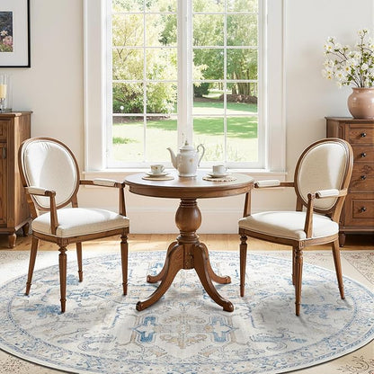 jinchan Round Rug 6ft Area Rug Vintage Floor Mat Kitchen Indoor Ultra-Thin Soft Floral Print Washable Circle 6' Accent for Farmhouse Non Slip Dining Room Living Room Bedroom Office Blue