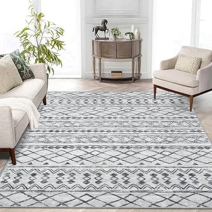 KUTA Area Rug 5x7 Grey, Washable Boho Large Living Room Moroccan Rugs Non-Slip, Ultra Soft Geometric Traditional Farmhouse Carpet for Dining Room Bedroom Dorm Office Home Décor
