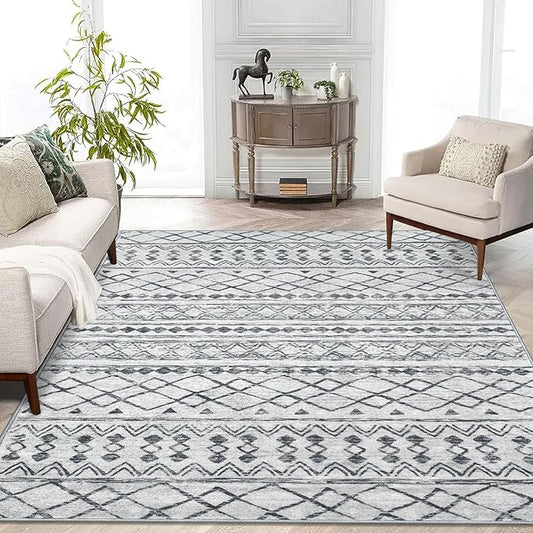 KUTA Area Rug 5x7 Grey, Washable Boho Large Living Room Moroccan Rugs Non-Slip, Ultra Soft Geometric Traditional Farmhouse Carpet for Dining Room Bedroom Dorm Office Home Décor