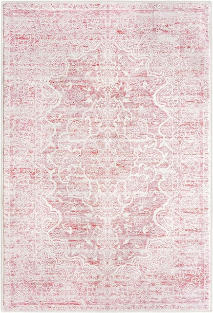 KUTA Vintage Entryway Rug - Indoor Pink Washable 2x3 Non-Slip Ultra Soft Printed Oriental Floral Doormat Accent Rug for Entrance and Bedroom Nursery