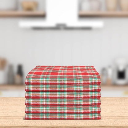 Christmas Kitchen Towels Set of 6, Soft Premium Cotton Highly Absorbent Towels 18x28 Inches, Washable & Reusable, Quick Drying Dish Cloths with Mitered Corner - Red/Green/White, Checks