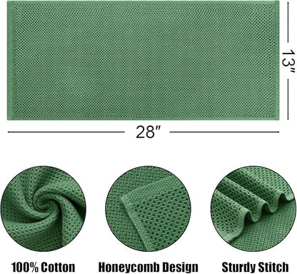 Kitinjoy 100% Cotton Waffle Weave Kitchen Towels, 12-Pack Super Soft and Absorbent Dish Rags for Drying Dishes, Kitchen Hand Towels, 13 in x 28 in, Grass Green