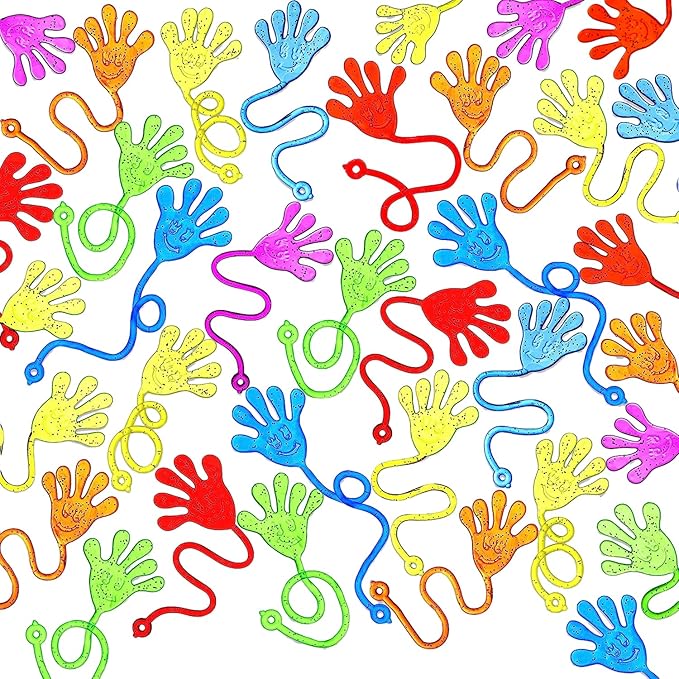 JOYIN 120Pcs Glitter Sticky Hands Party Favors, Party Table Favors Set for Kids, Holiday Traditions, Classroom Treasure Box Carnival Prizes Bulk Pinata Stuff Mini Toys, Christmas goodie bags