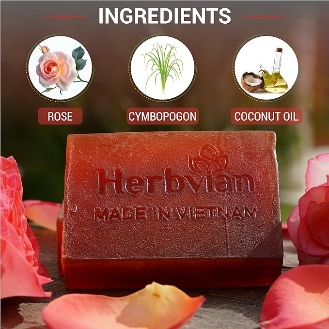 2 Pcs Rose Herbal Soap Bars with Cymbopogon Martinii Scent and Lonicera Japonica, Moisturizing Soap Bars, Bath Body and Face Soap, Rosa Cleanser Soap Bar, Soap for Men, Women, Teen and All Skin Types